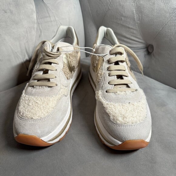 Voile Blanche Beige Sherpa Suede & Metallic Gold Sneakers – Women’s 7.5 - Picture 2 of 8